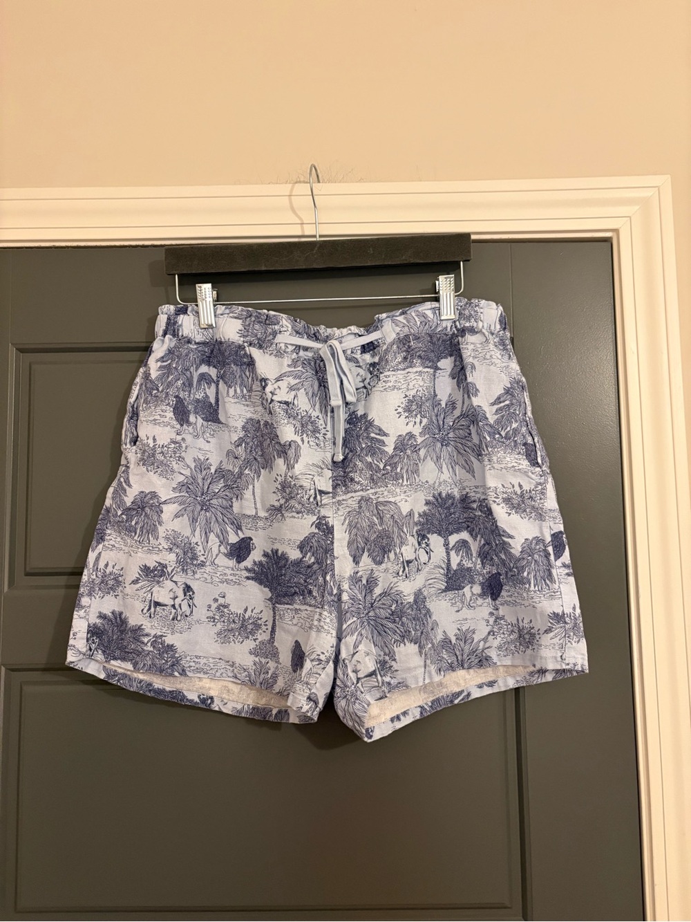 Johnny Was Workshop Blue White Toile Linen Cotton Shorts Size M